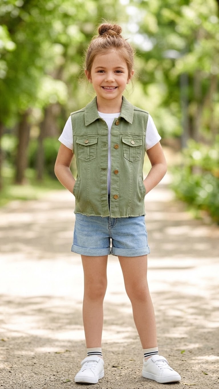 Gilet en jean kaki