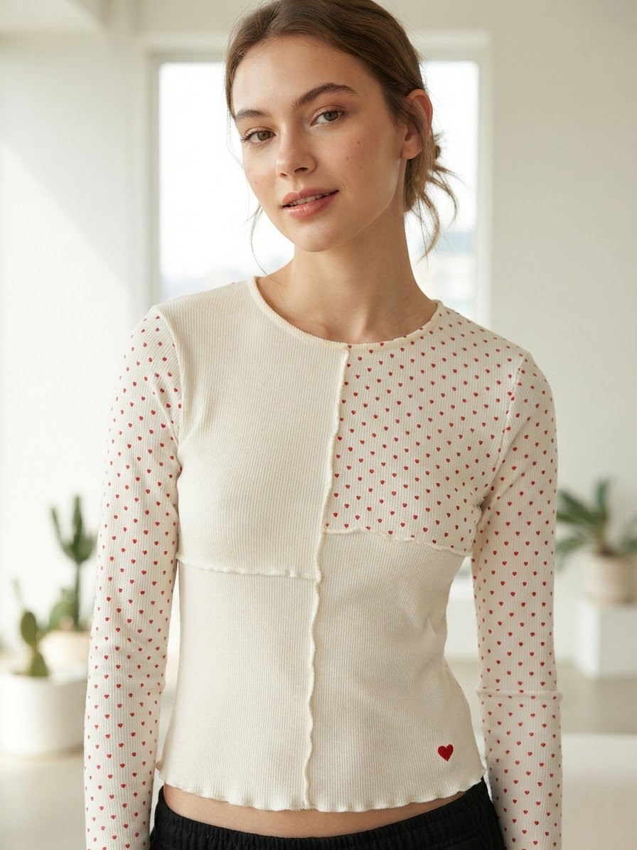 Body manches longues en coton à motif cœurs