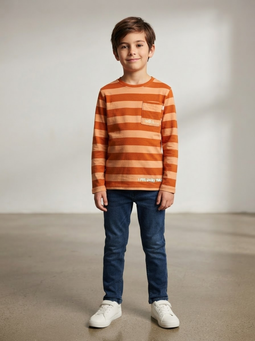 Body Enfant Rayé Orange & Beige
